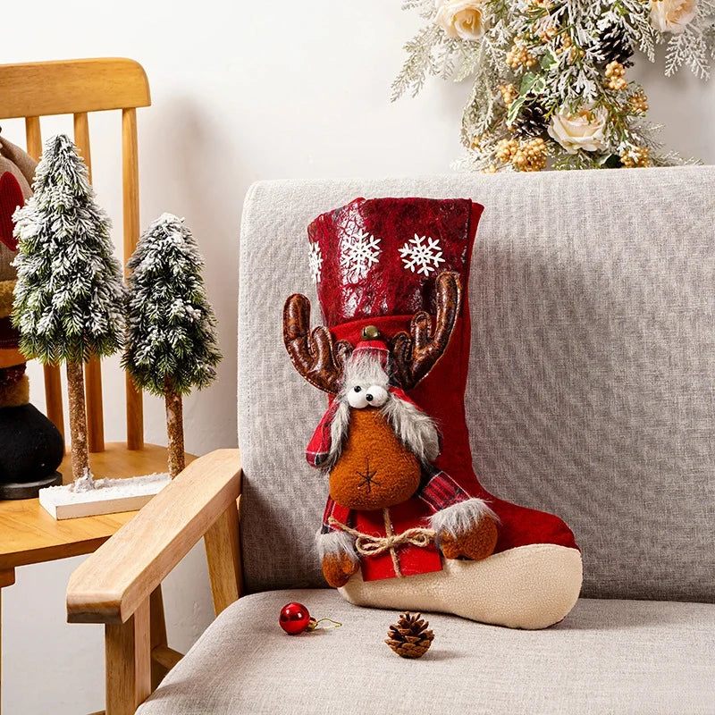 Christmas Stocking Reindeer Motif Durable & Spacious