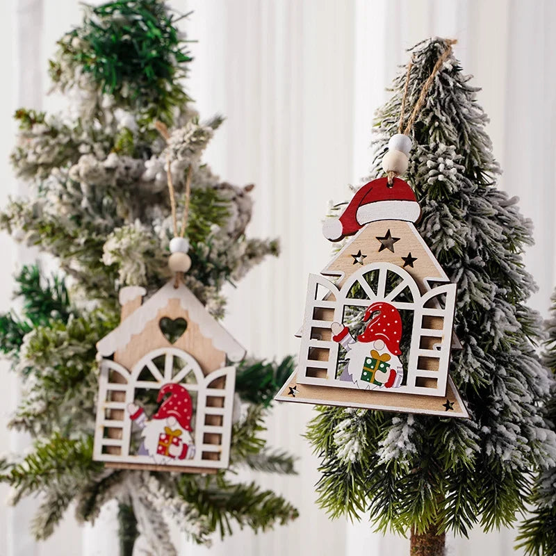 Christmas Tree Ornament Handcrafted Wood Santa Lightweight Easy Hang