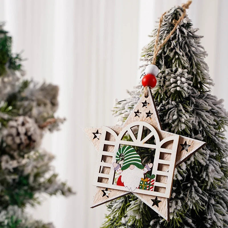 Christmas Tree Ornament Handcrafted Wood Santa Lightweight Easy Hang
