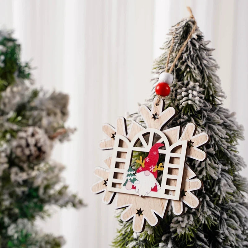 Christmas Tree Ornament Handcrafted Wood Santa Lightweight Easy Hang