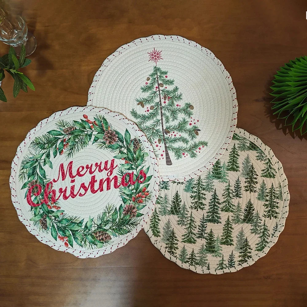Christmas Tree Skirt Braided Cotton Quilted Hides Cords