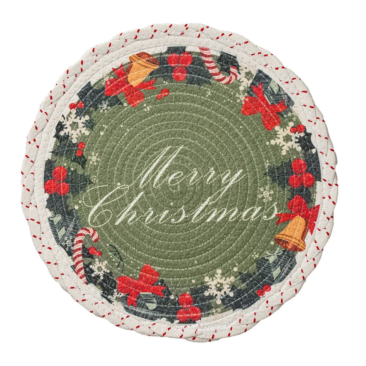 Christmas Tree Skirt Braided Cotton Quilted Hides Cords