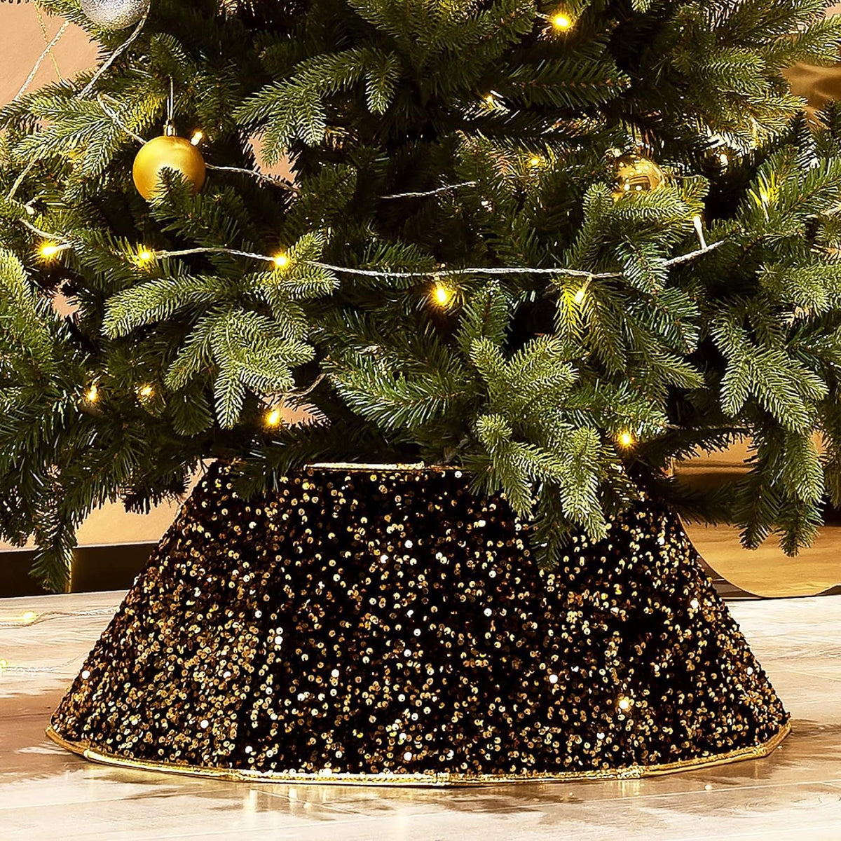 Christmas Tree Skirt Sequin Design Spot Clean Care