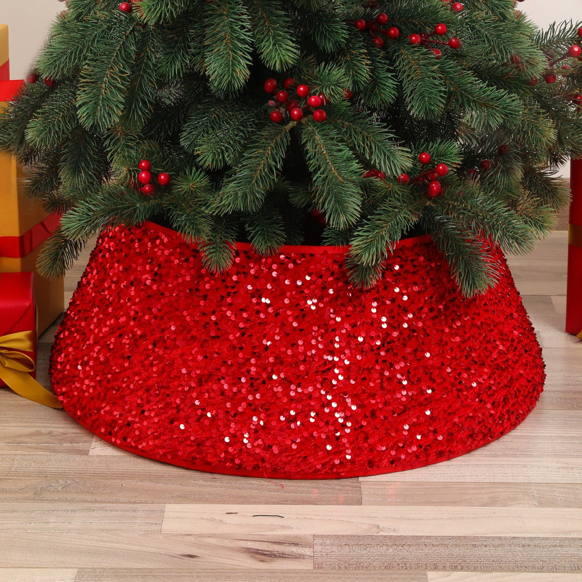Christmas Tree Skirt Sequin Design Spot Clean Care