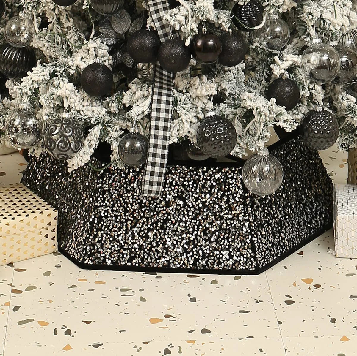 Christmas Tree Skirt Sequin Design Spot Clean Care