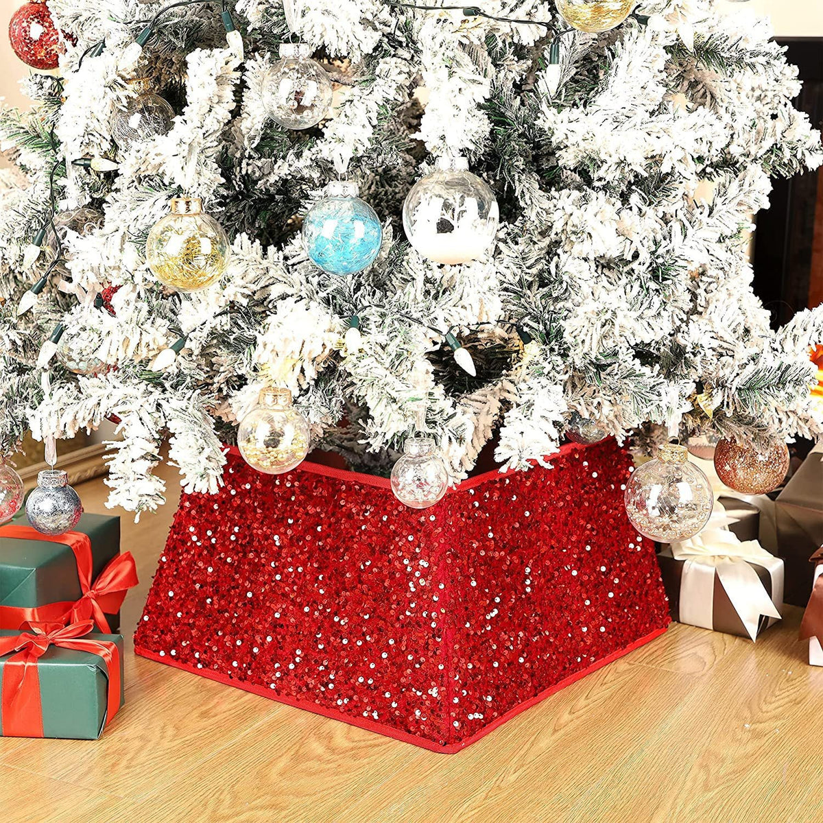 Christmas Tree Skirt Sequin Design Spot Clean Care