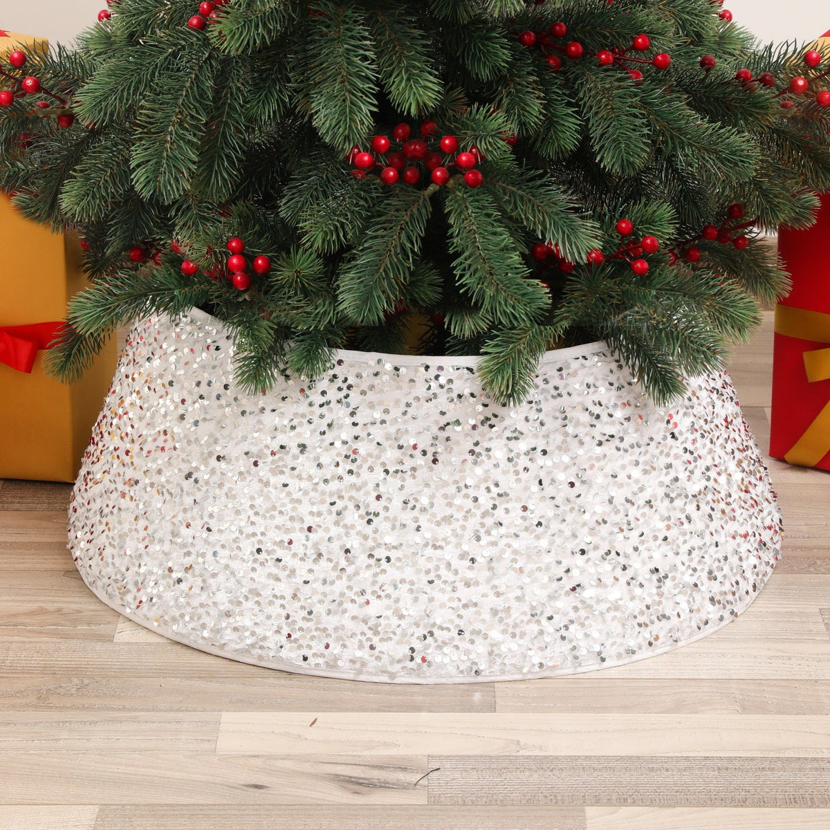 Christmas Tree Skirt Sequin Design Spot Clean Care