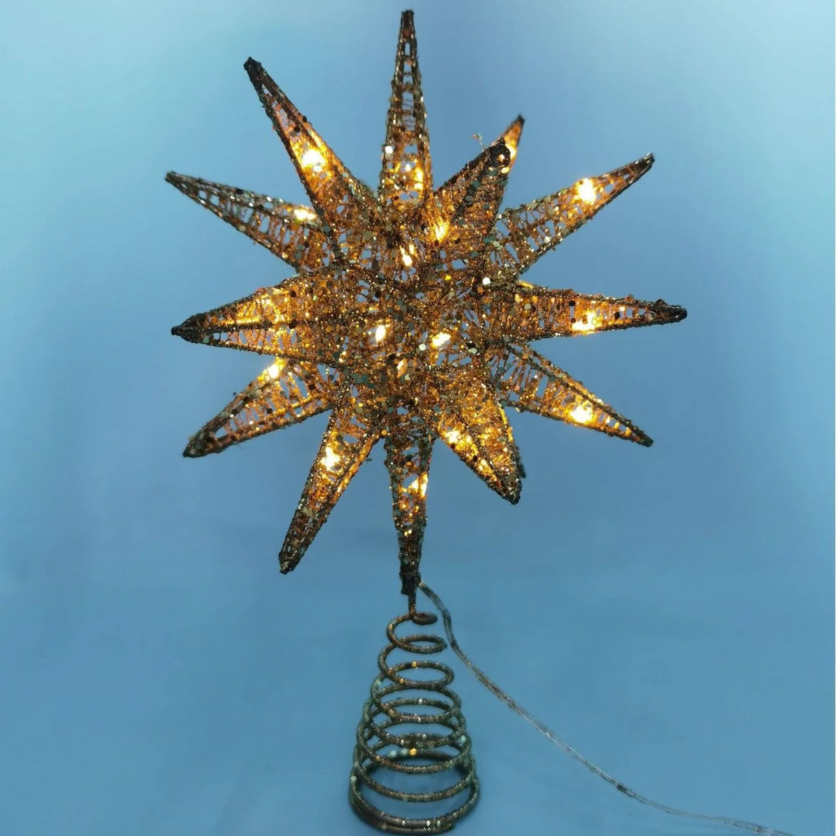 Christmas Tree Topper Iron Star 20 Warm LED Lights