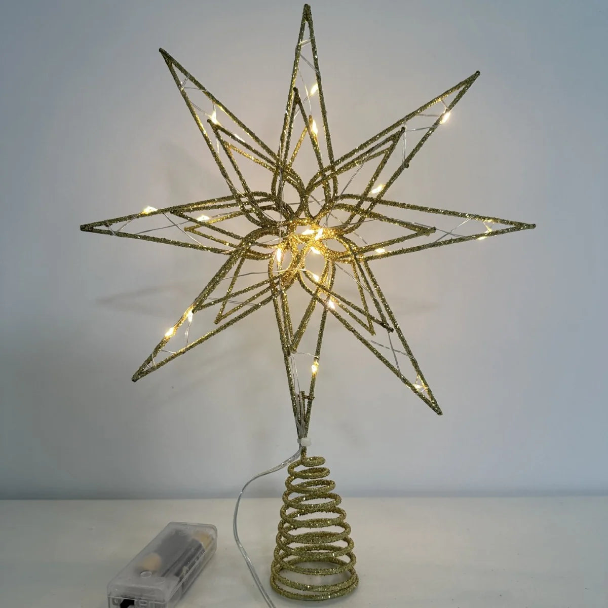 Christmas Tree Topper Iron Star 20 Warm LED Lights