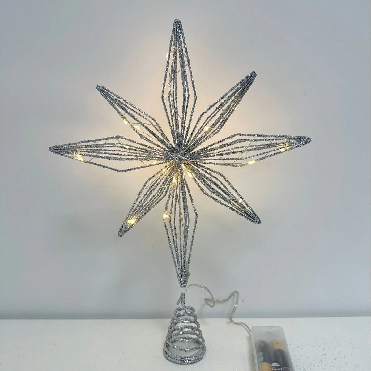 Christmas Tree Topper Iron Star 20 Warm LED Lights