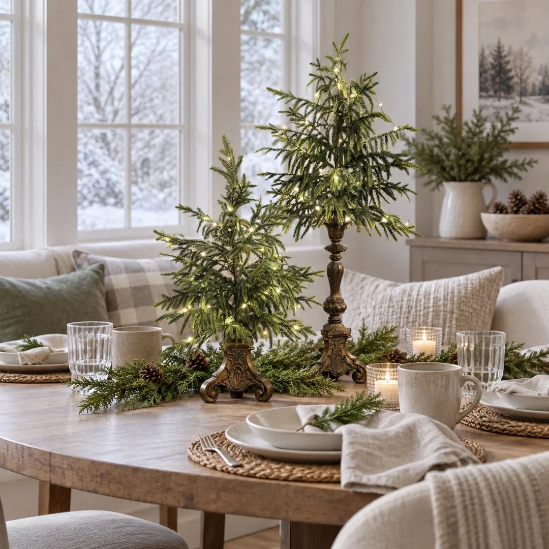 Christmas Tree Warm White LED Lights Vintage Pedestal Base