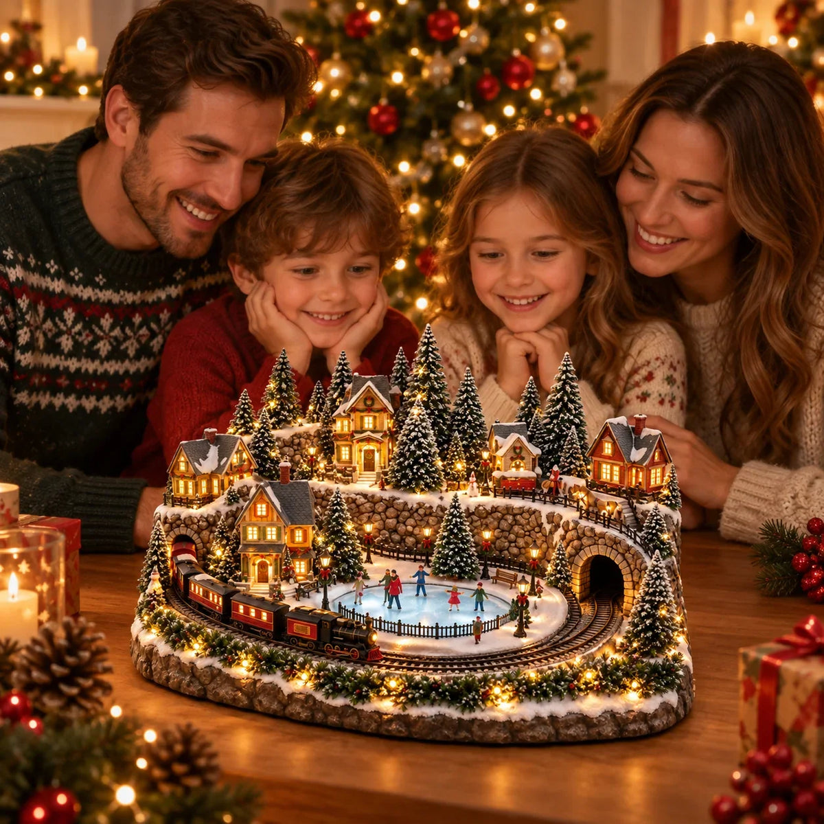 Christmas Village Decoration Moving Train & Holiday Music