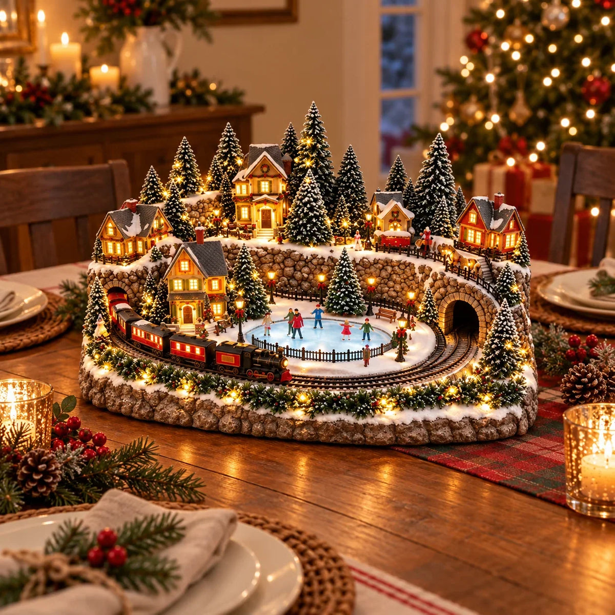 Christmas Village Decoration Moving Train & Holiday Music