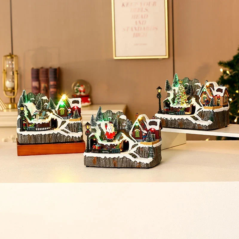 Christmas Village Diorama Embedded LED Lights Handcrafted Design