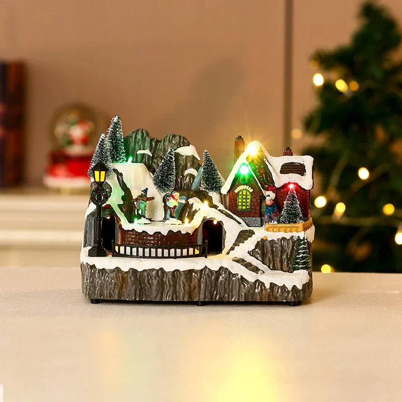 Christmas Village Diorama Embedded LED Lights Handcrafted Design