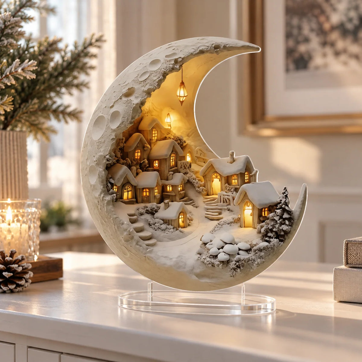 Christmas Village Display Crescent Moon Acrylic Panel