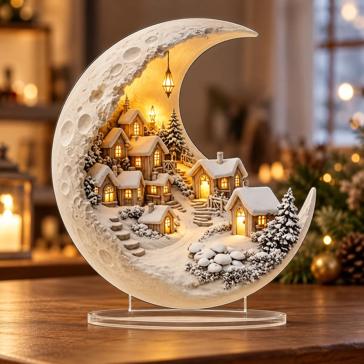 Christmas Village Display Crescent Moon Acrylic Panel