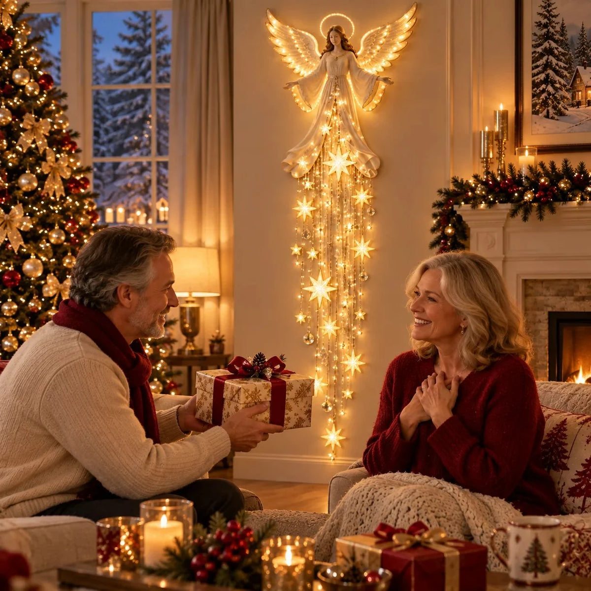 Christmas Wall Light Angel Warm White Cascading Stars