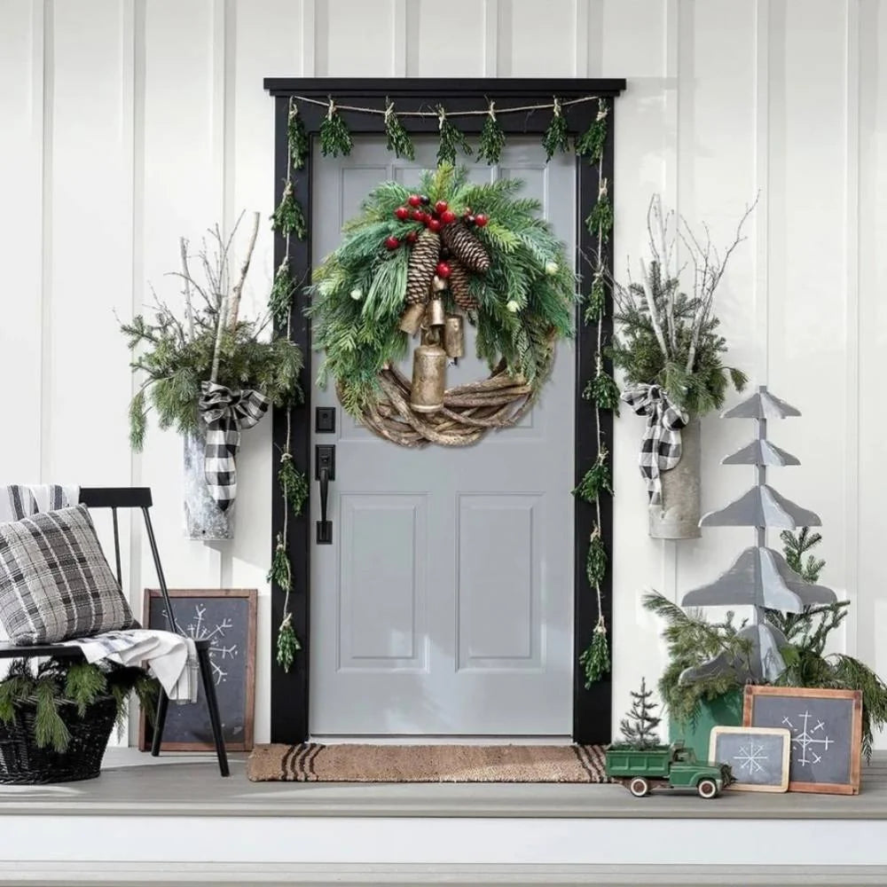 Christmas Wreath Handmade Pinecones & Bells 17 Inch