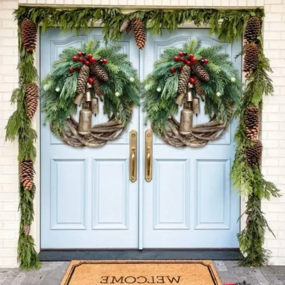 Christmas Wreath Handmade Pinecones & Bells 17 Inch
