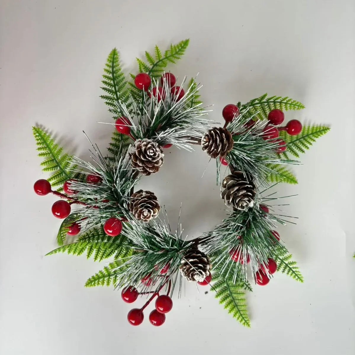 Christmas Wreath Pine Cones & Red Berries Weather-Resistant Indoor Outdoor