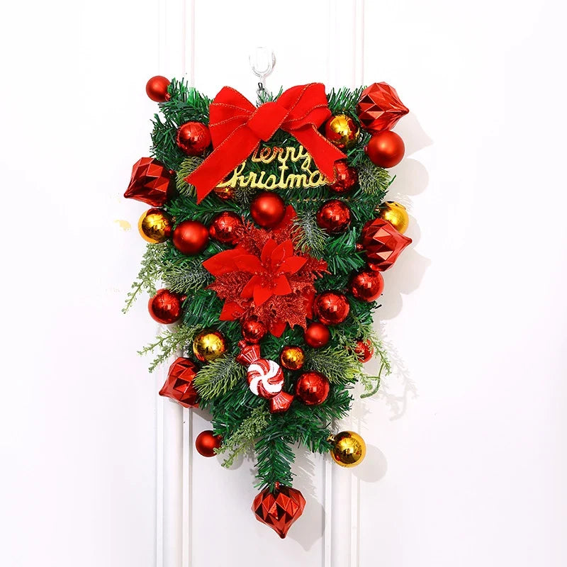 Christmas Wreath Red & Gold Baubles Merry Christmas Sign