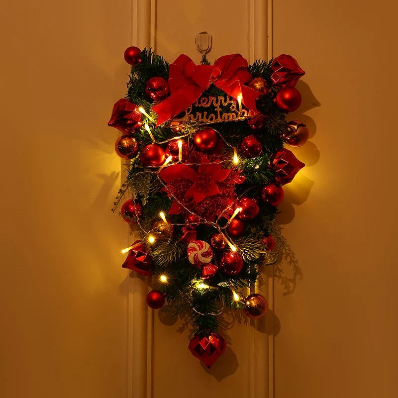 Christmas Wreath Red & Gold Baubles Merry Christmas Sign