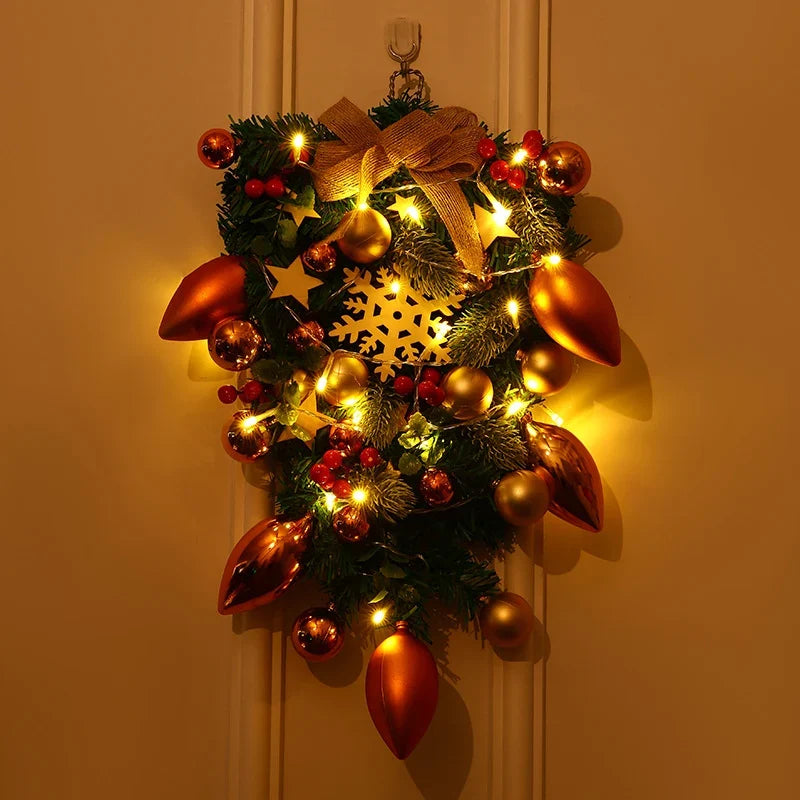 Christmas Wreath Red & Gold Baubles Merry Christmas Sign