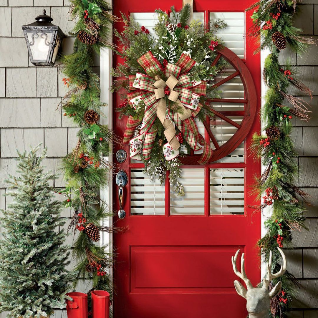 Christmas Wreath Rustic Farmhouse Faux Evergreens 24 Inch