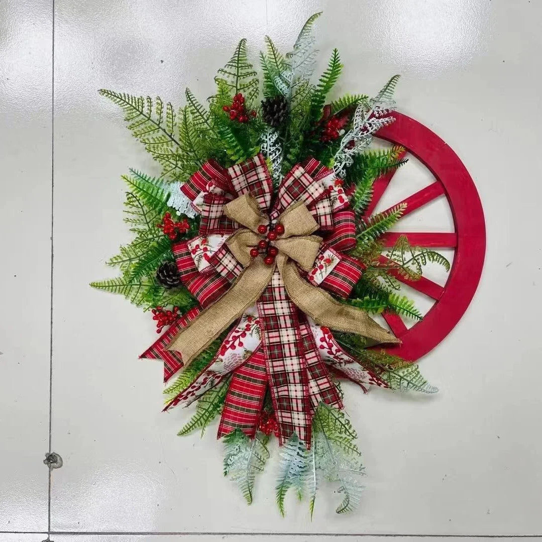 Christmas Wreath Rustic Farmhouse Faux Evergreens 24 Inch