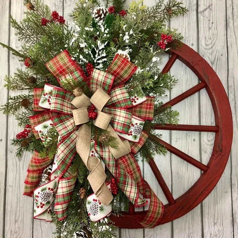 Christmas Wreath Rustic Faux Evergreens & Florals 24 Inch