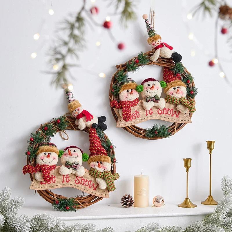Christmas Wreath Snowman Accents Warm LED Lights