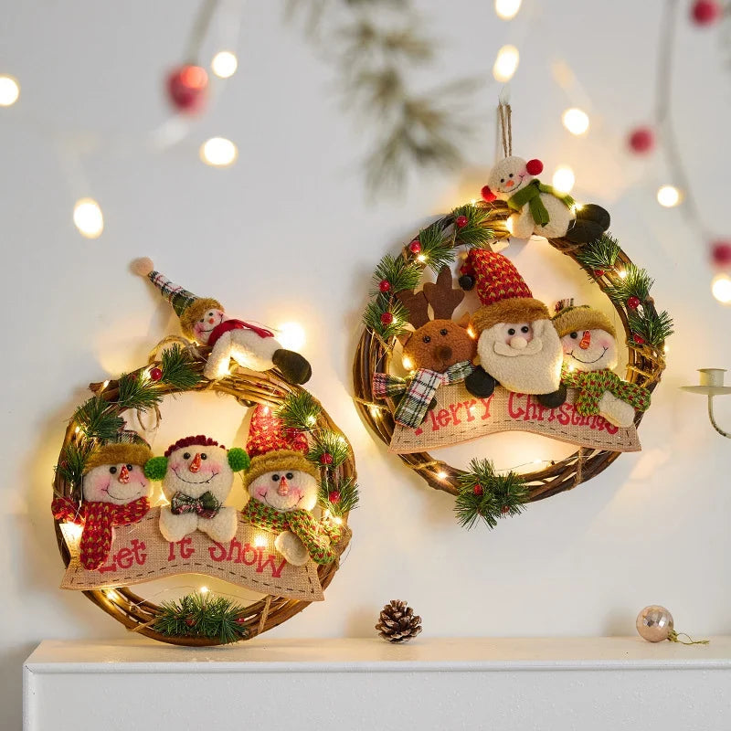 Christmas Wreath Snowman Accents Warm LED Lights