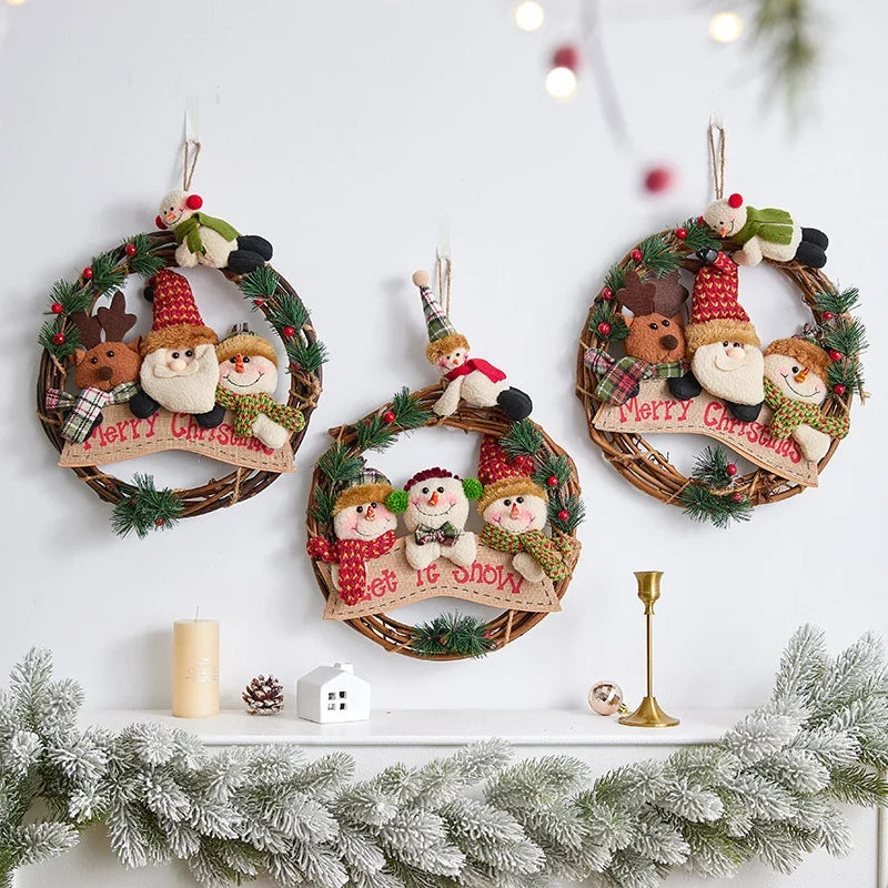 Christmas Wreath Snowman Accents Warm LED Lights
