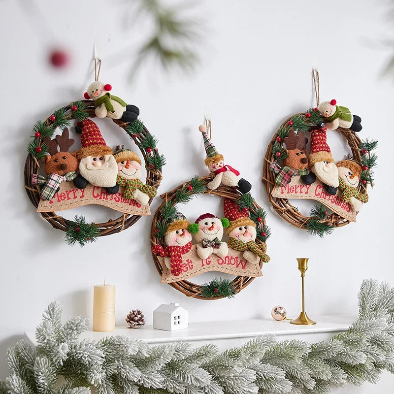 Christmas Wreath Snowman Accents Warm LED Lights