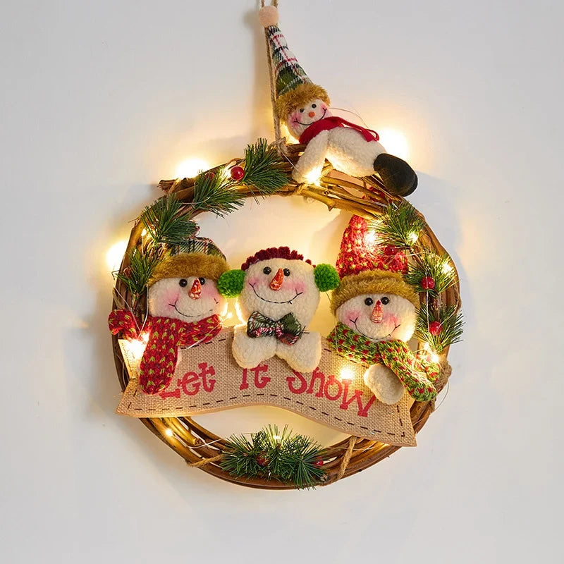 Christmas Wreath Snowman Accents Warm LED Lights
