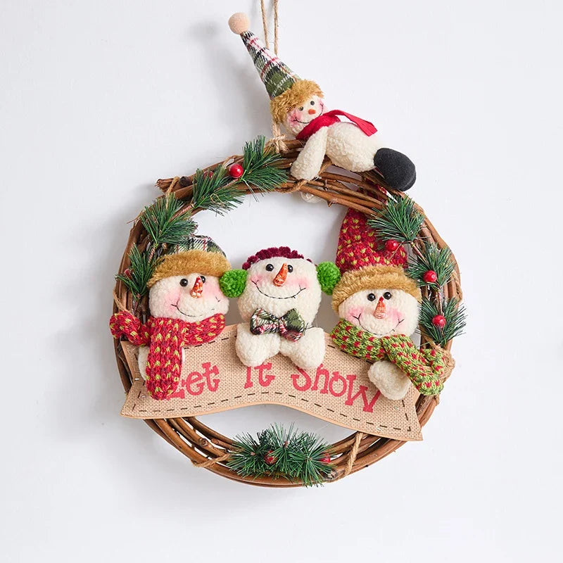 Christmas Wreath Snowman Accents Warm LED Lights