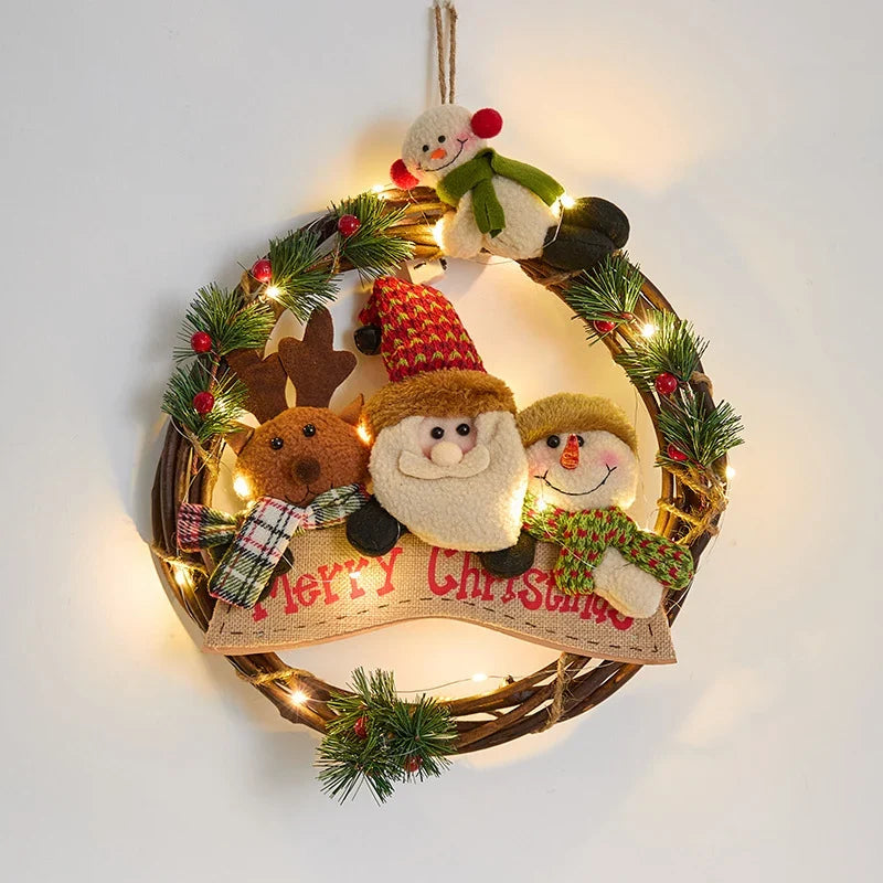 Christmas Wreath Snowman Accents Warm LED Lights