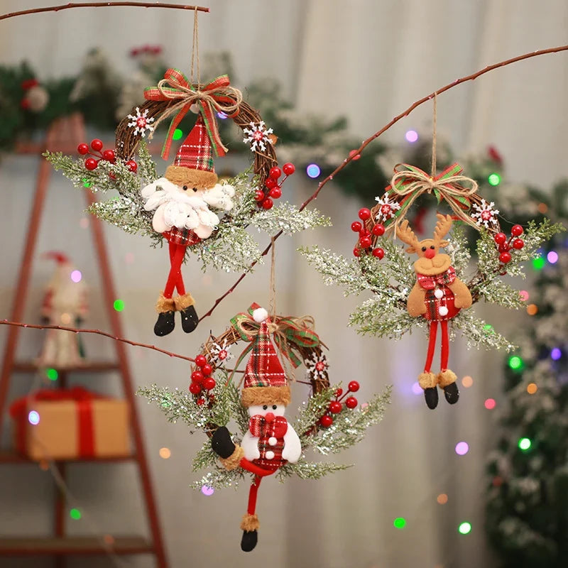 Christmas Wreath Snowman Motif Natural Materials Indoor & Outdoor