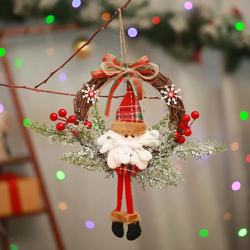 Christmas Wreath Snowman Motif Natural Materials Indoor & Outdoor