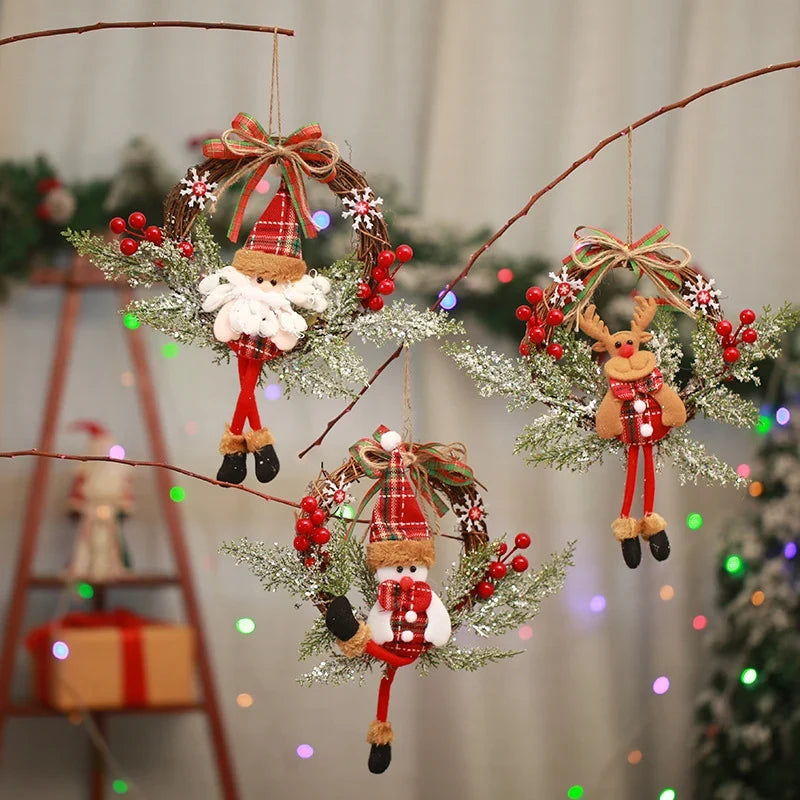 Christmas Wreath Snowman Motif Natural Materials Indoor & Outdoor