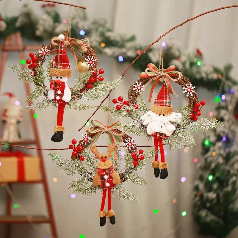 Christmas Wreath Snowman Motif Natural Materials Indoor & Outdoor