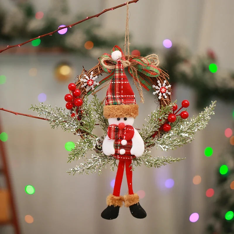 Christmas Wreath Snowman Motif Natural Materials Indoor & Outdoor