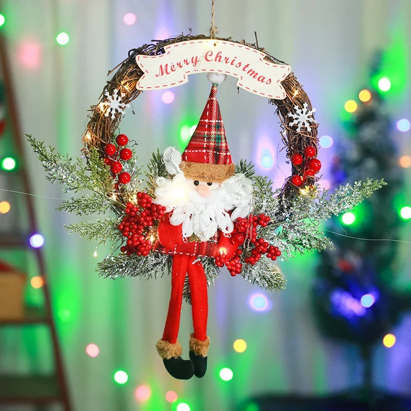Christmas Wreath Snowman Motif Natural Materials Indoor & Outdoor