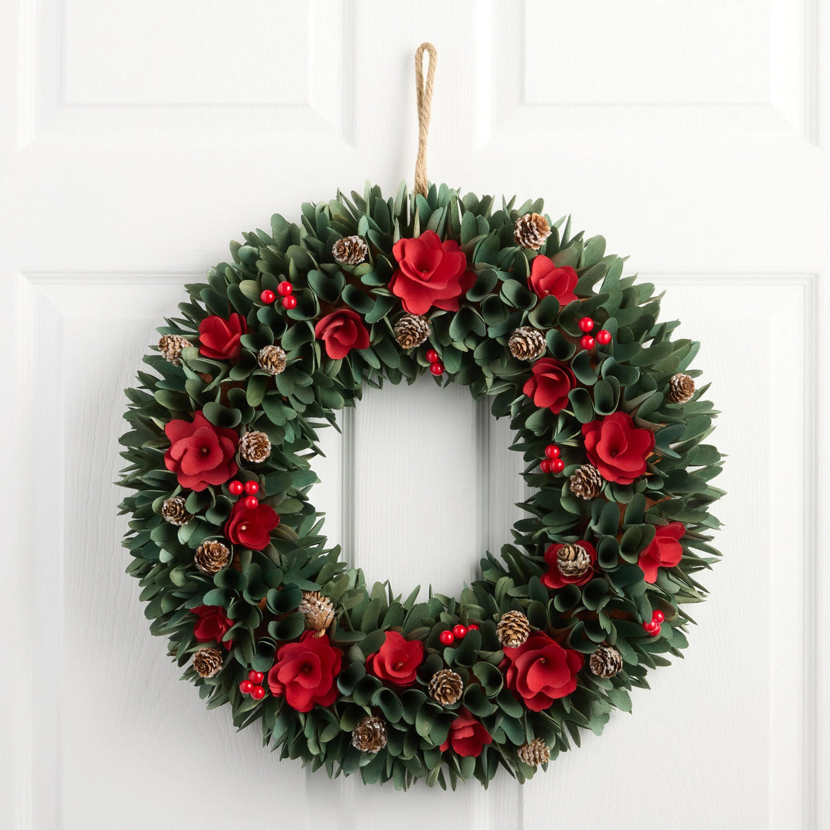 Christmas Wreath Wood Curl Design Real Pinecones 20-Inch