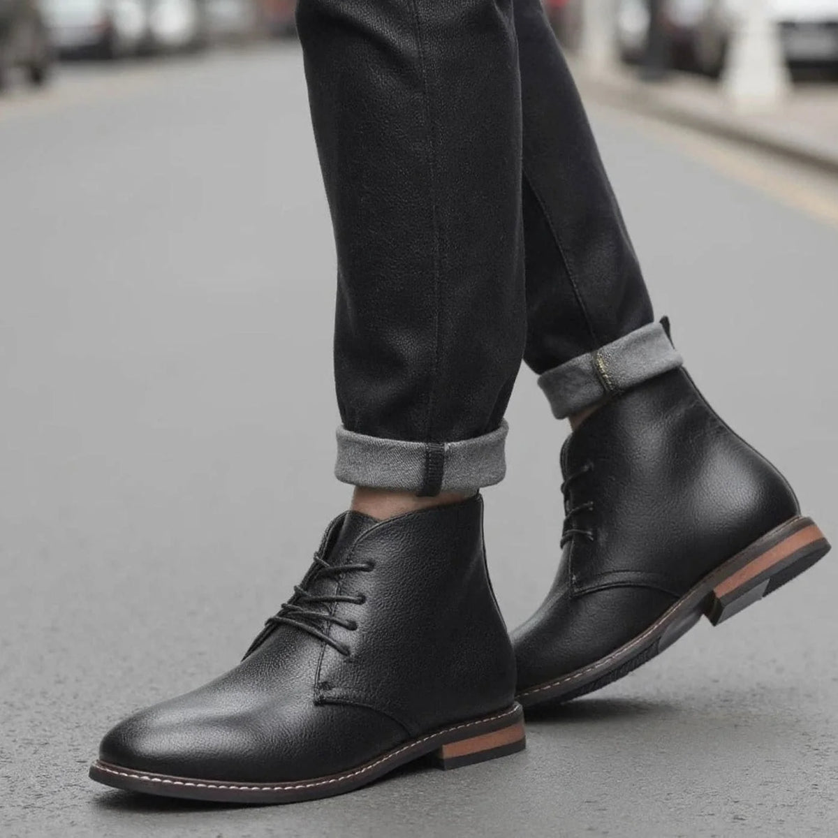 Chukka Boots Pebbled Leather Cushioned Insole & Rubber Sole