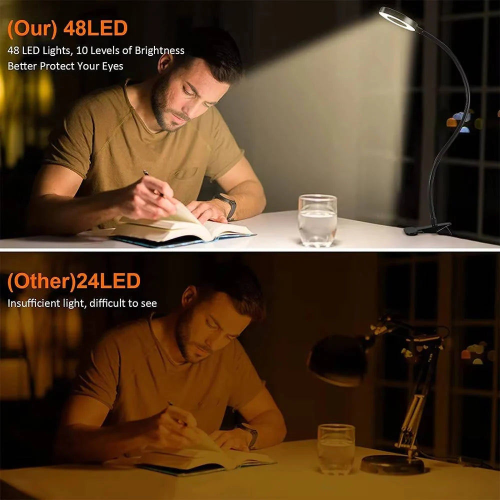 Clamp-On Desk Lamp 360° Gooseneck USB-Powered