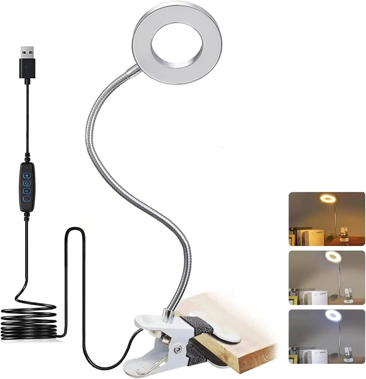 Clamp-On Desk Lamp 360° Gooseneck USB-Powered