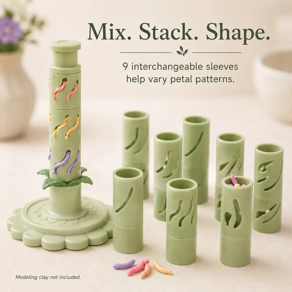 Clay Flower Maker Modular Press Tool with 9 Interchangeable Sleeves