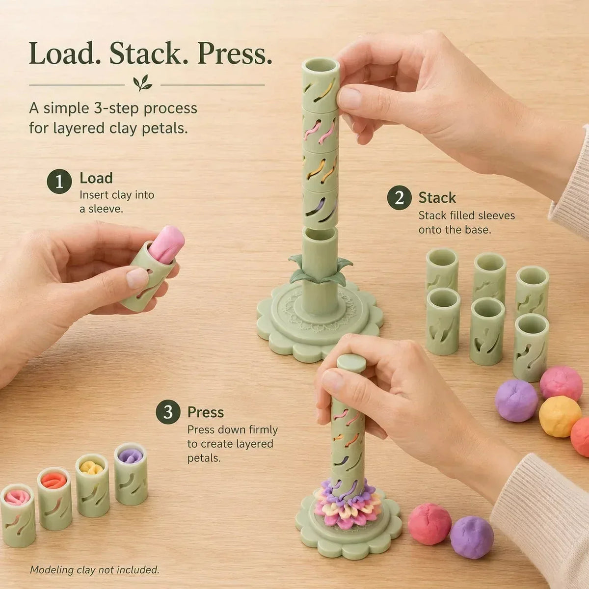 Clay Flower Maker Modular Press Tool with 9 Interchangeable Sleeves